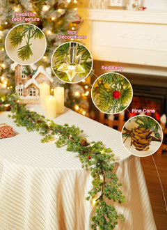 Christmas Garland with Lights, Battery Operated, 6 Ft 20 LED Lighted Pine Leaves Garland, 2 Pack