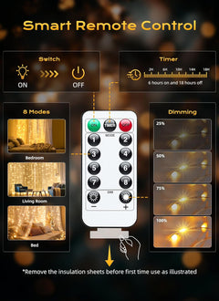 300 LED 9.8ft x 9.8ft Fairy Curtain Lights for Bedroom Christmas Decoration, USB Powered