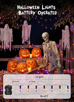 2Pack 35.6FT 100LED Battery Operated Mini Orange Purple Lights for Halloween Party Haunted House, 8 Modes