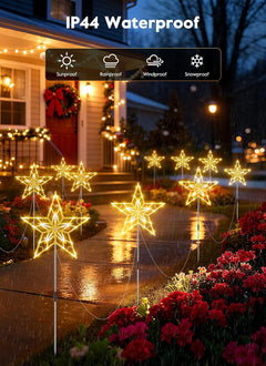 10Pcs/Set Large Waterproof Star Stake Pathway Lights for Outdoor Christmas Decorations, Warm White