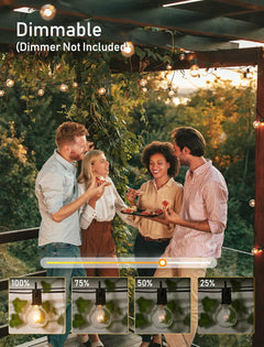 55FT Plug In G40 LED String Lights with 50 Edison Bulbs for Patio Garden Cafe Wedding, Black-Incandescent