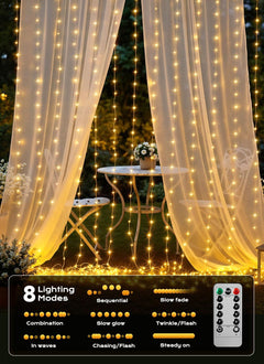 300 LED 9.8 FT Curtain Fairy Lights with Remote & USB Adapter, 8 Modes