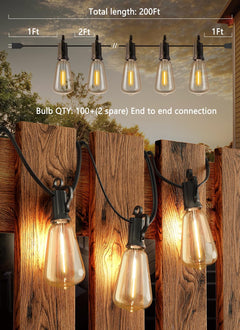 200FT Outdoor String Lights - 102 Shatterproof Edison Bulbs