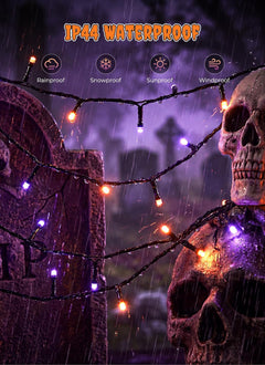 66FT 200LED Plug in Purple & Orange Halloween String Lights for Tree Patio, 8 Modes