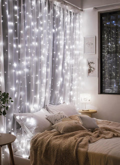 300 LED USB Powered Dimmable Window Curtain Lights with Remote, White