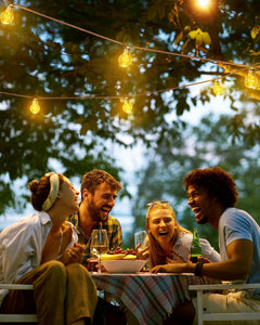 30Ft Solar Powered Vintage Hemp Rope Lights with 15 Shatterproof Bulbs for Patio, Warm White