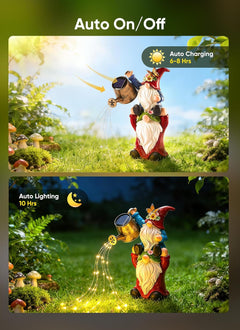Solar Powered Gnome Statue with Watering Can Lights for Garden Backyard Decor