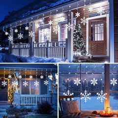 13ft 192 LED Snowflake Icicle Lights with 16 Drops for Christmas Roof Decor, 12 Modes, White