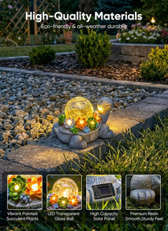 Solar Powered Turtle Statue with 5 Succulent LED Lights for Garden Backyard Decor