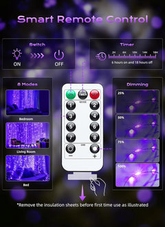 300 LED Purple 9.8ft x 9.8ft Fairy Curtain Lights for Bedroom Christmas Decoration, USB Powered