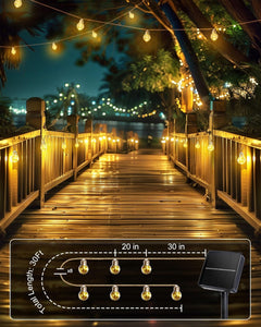 30Ft Solar Powered Vintage Hemp Rope Lights with 15 Shatterproof Bulbs for Patio, Warm White