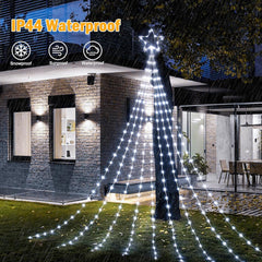 344 LED Waterfall Christmas Tree Lights with 11" Topper Iron Star, Pure White