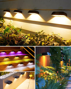 6 Pack Solar Powered Warm White & Cool White & 7 RGB Colors Fence Deck Lights for Patio Porch Garden