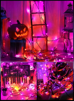 2 Pack 33FT Plug in 100 LED Mini Orange Purple Lights for Halloween Christmas Tree, 8 Modes