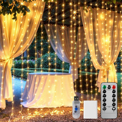 300 LED 9.8 FT Curtain Fairy Lights with Remote & USB Adapter, 8 Modes