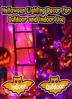 2Pack 17.8Ft 50 LED Battery Operated Clear Mini Incandescent Bulbs String Light for Halloween, Orange and Purple
