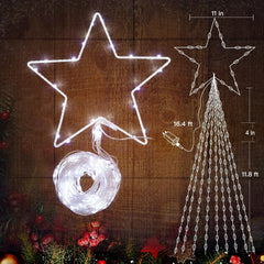 344 LED Waterfall Christmas Tree Lights with 11" Topper Iron Star, Pure White