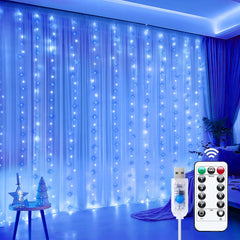 300 LED 9.8ft x 9.8ft Fairy Curtain Lights for Bedroom Christmas Decoration, USB Powered