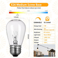 S14 11W 120V Incandescent Glass Replacement Bulbs with E26 Medium Base