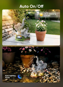 Solar Powered Elephant Statue with DIY LED & 5 Succulent LED Lights for Garden Backyard Decor