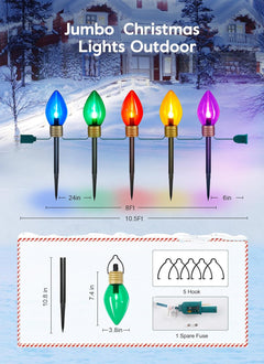 2 Pack Plug in 8.5ft Jumbo C9 Bulbs Christmas String Lights for Pathway Walkway Decor, Multicolor