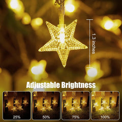 17 ft 50 LED Battery Operated Star String Lights with Remote and Timer, Warm White