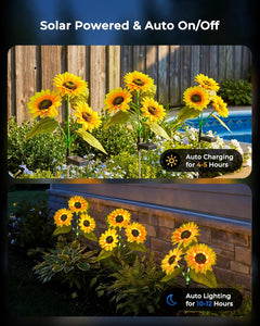 3 Pack (3pcs/pack) Solar Powered Sunflowers Stake Lights for Garden Yard Pathway