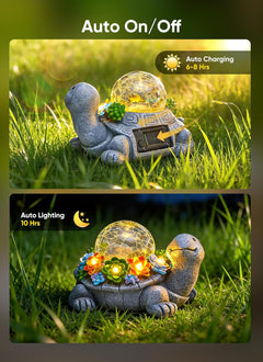 Solar Powered Turtle Statue with 5 Succulent LED Lights for Garden Backyard Decor