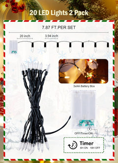 2Pack Plug in 8ft 20LED Mini String Lights for Christmas Party Holiday Xmas Decoration, Warm White