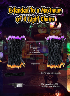 Outdoor Halloween Lights - 33 Feet, 100 LED Orange and Purple String Lights