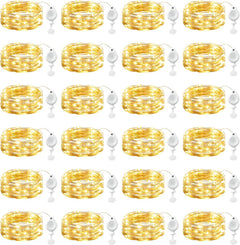 24 Pack 7FT 20 LED Battery Operated Silver Wire Firefly Starry Moon Lights for DIY Crafts, Warm White