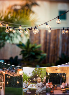 55FT Plug In G40 LED String Lights with 50 Edison Bulbs for Patio Garden Cafe Wedding, Black-Incandescent