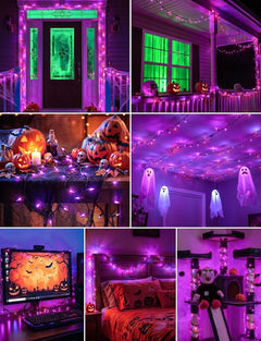 39Ft 100 LED Plug in Mini Bulbs String Light for Halloween Haunted House Party, Purple
