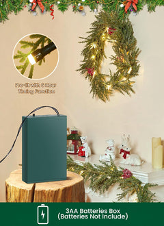 Christmas Garland with Lights, 6Ft 20 LED Lighted Pine Leaves Garland, Battery Operated