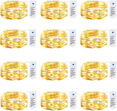 8 Modes! 12 Pack 7FT 20 LED Battery Operated Silver Wire Firefly Starry Moon Lights for DIY Crafts
