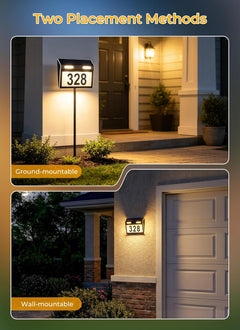 3 Colors Solar Powered Address Signs House Number for Yard Garden Home (Black)