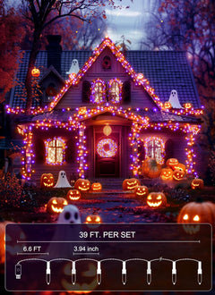 Halloween String Lights - 100 LED, 39FT, USB Powered, Purple & Orange