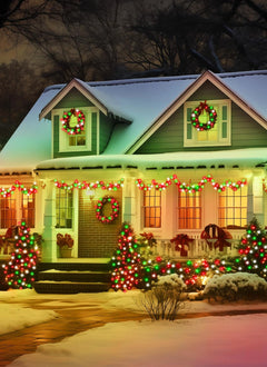 2 Pack Total 80FT 200 LED Solar Lights with 8 Modes for Christmas Decoration, Red Green & White
