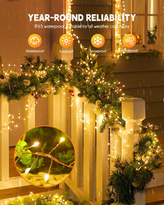 19.6Ft 240 LED Outdoor Solar String Lights with 8 Modes for Patio Party Garden Yard, Warm White