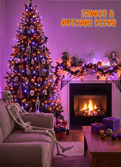 66FT 200LED Plug in Purple & Orange Halloween String Lights for Tree Patio, 8 Modes
