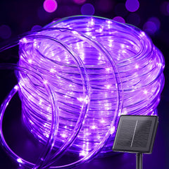 39FT 100LED Solar Rope Lights for Halloween Haunted House Party, 8 Modes, Purple