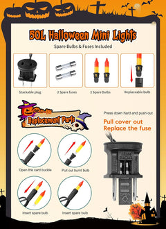 10Ft 50 LED Plug in Mini Bulbs String Light for Halloween Haunted House Party, Orange