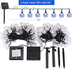 2-Pack Solar String Lights - 120 LEDs, 72 FT, Waterproof