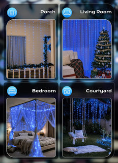 300 LED USB Powered Dimmable Window Curtain Lights with Remote, Blue