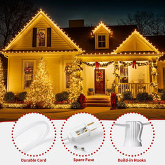 25Ft Plug in 25 Warm White C9 LED Bulbs String Lights for Christmas Pathway, White Wire