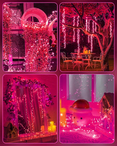 Pink 5ft 60 LED Battery Operated Silver Wire Firecracker Lights for Valentine Wedding DIY Decor