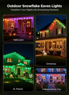 Smart Christmas Snowflake Lights, 24ft 192LED with 16 Drops Outdoor Icicle Lights with APP Control & Music Sync