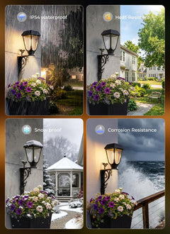 2Pack 2 in 1 Solar Powered Post Warm Bulb ( (2700-3200K) Lamp Lights with Planter for Garden Patio Yard