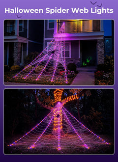 16.4Ft 225 LED Plug in Giant Spider Web Lights Set with Spider for Haunted House Halloween Decor