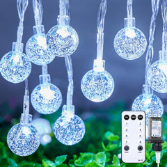 33ft 100 LED Plug in Crystal Globe Fairy Lights with Remote for Bedroom Tent, 8 Modes, White